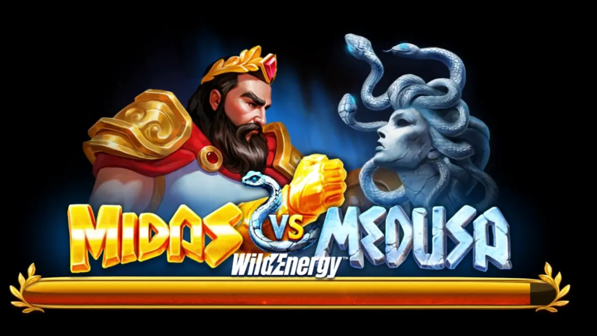 Midas VS Medusa WildEnergy slot interface com elementos dourados e de pedra